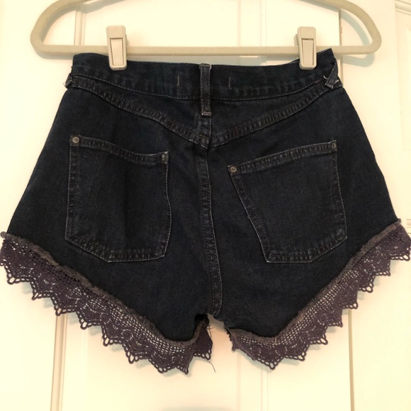 Free People Lace Trim Dark Wash Denim Shorts - Picture 2 of 4